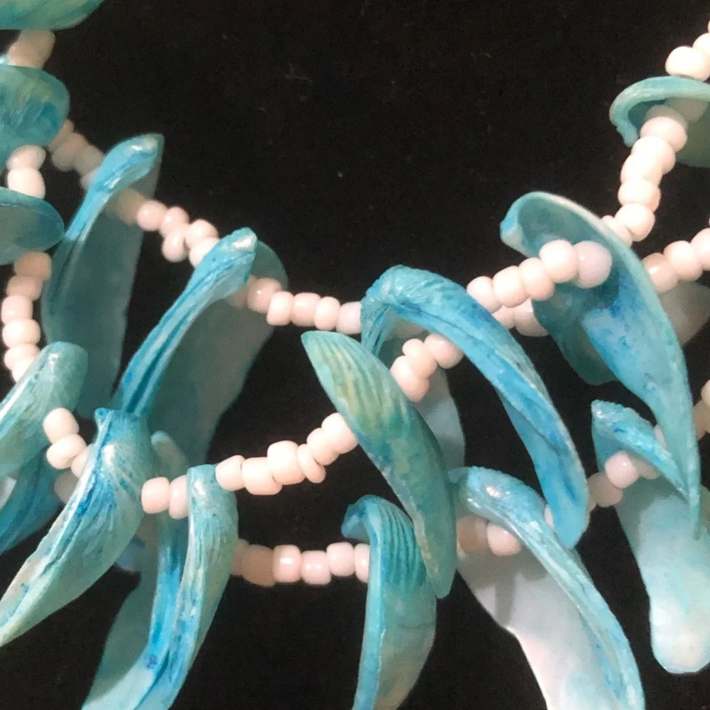 3 Strand Turquoise & White Beaded SeaShell Necklace Ocean Beach Summer 2… - Picture 3 of 5